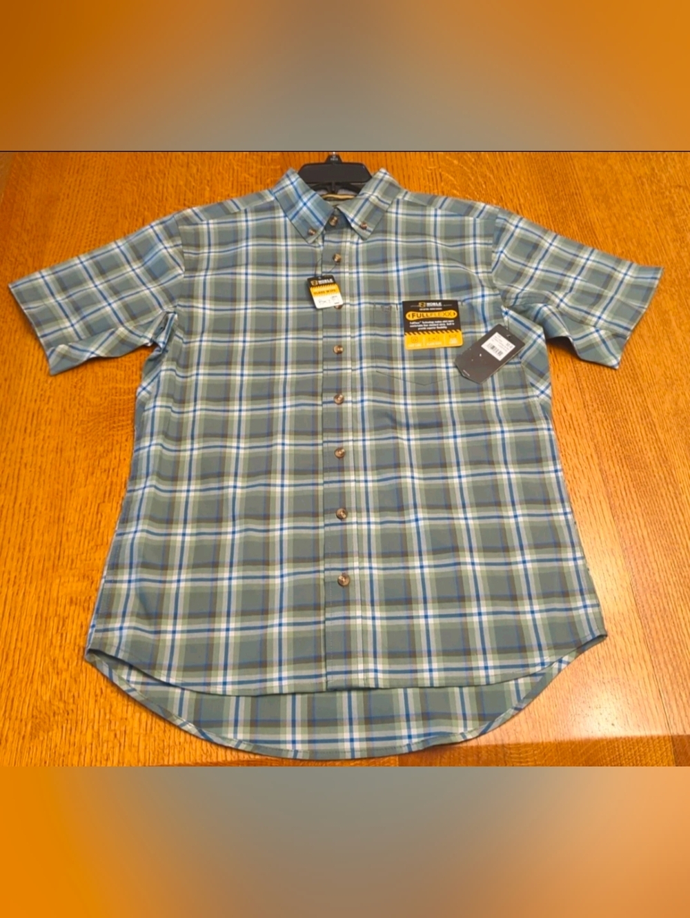 NWT Men's Noble Outfitters- FullFlexx Short Sleeve Shirt- Loden Plaid- Med Reg